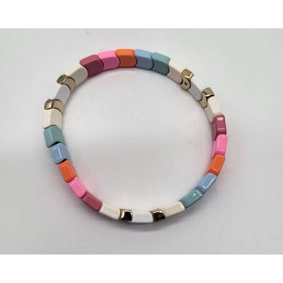 Roxanne Assoulin Enamel Tile Stretch Bracelet Multicolor Pink Blue - Picture 1 of 10